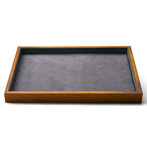 Oirlv Wood Flat Jewellery Tray - Stackable Drawer Organiser - Grey - 35cm × 24cm