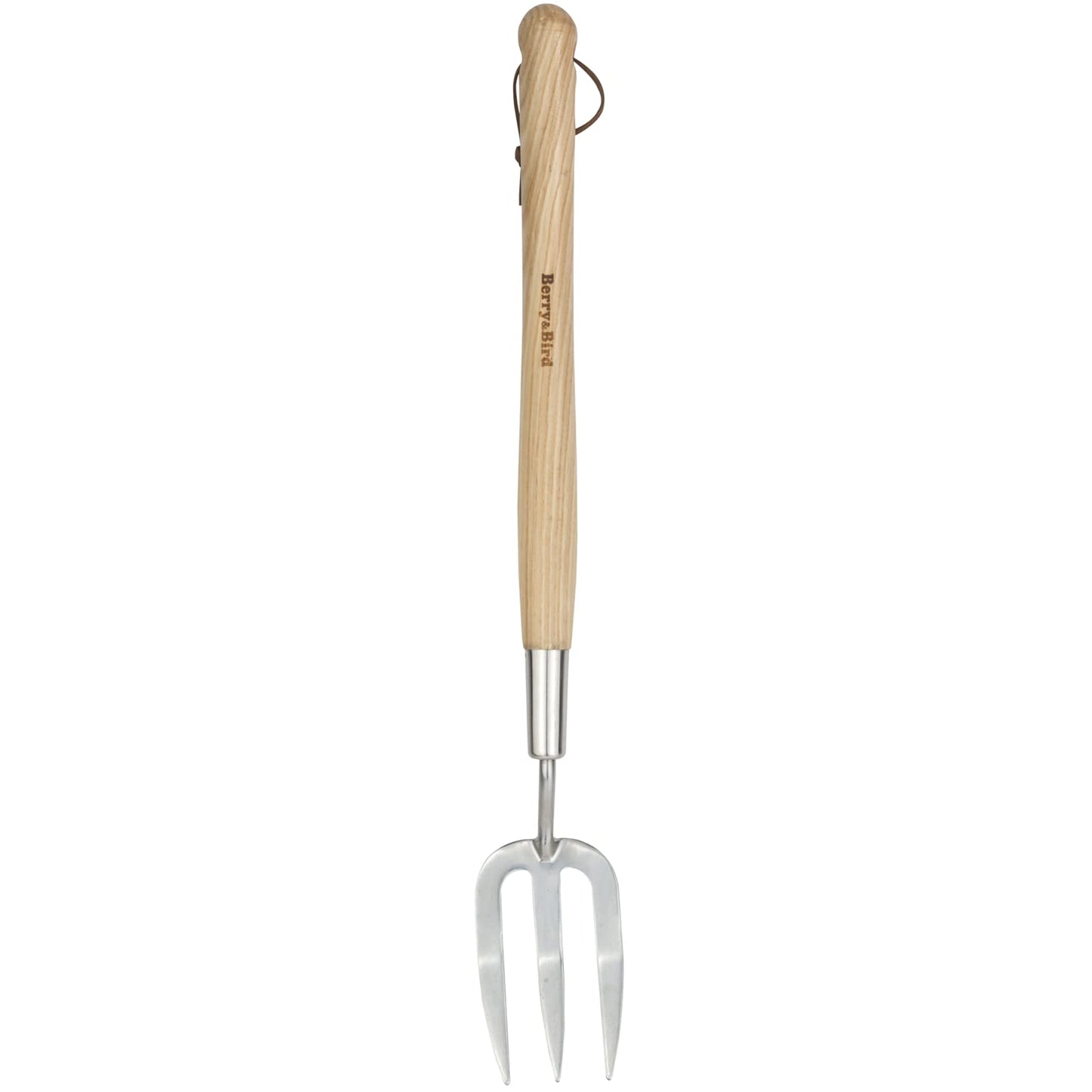 Berry&Bird Gardening Hand Fork - 57cm Long Handled Stainless Steel Weed Fork - Ergonomic Ash Wood Handle