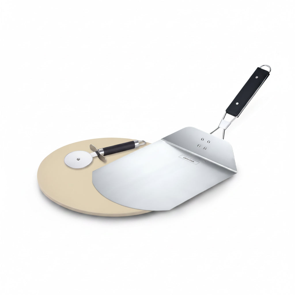 Concord 3 Piece Pizza Stone, Pizza Peel, Pizza Cutter, with Cordierite Heatwell Technology (Pizza set)