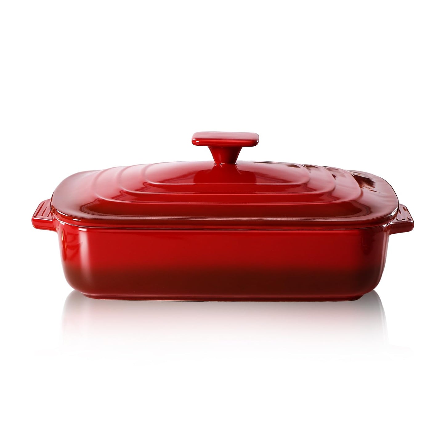 Lareina Large Ceramic Casserole Dish with Lid - 3.8L - Red