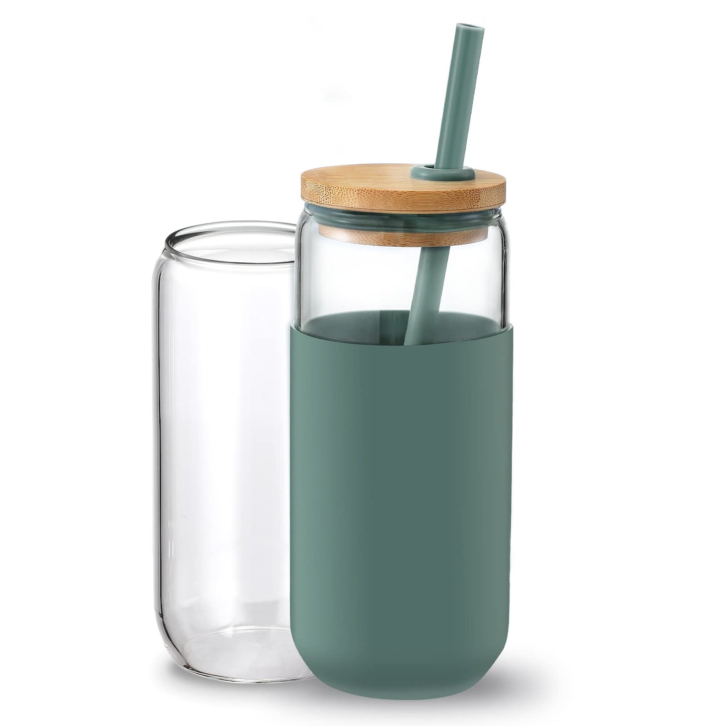 VITEVER Glass Water Tumbler with Silicone Protective Sleeve - 590ml - Cambridge Blue