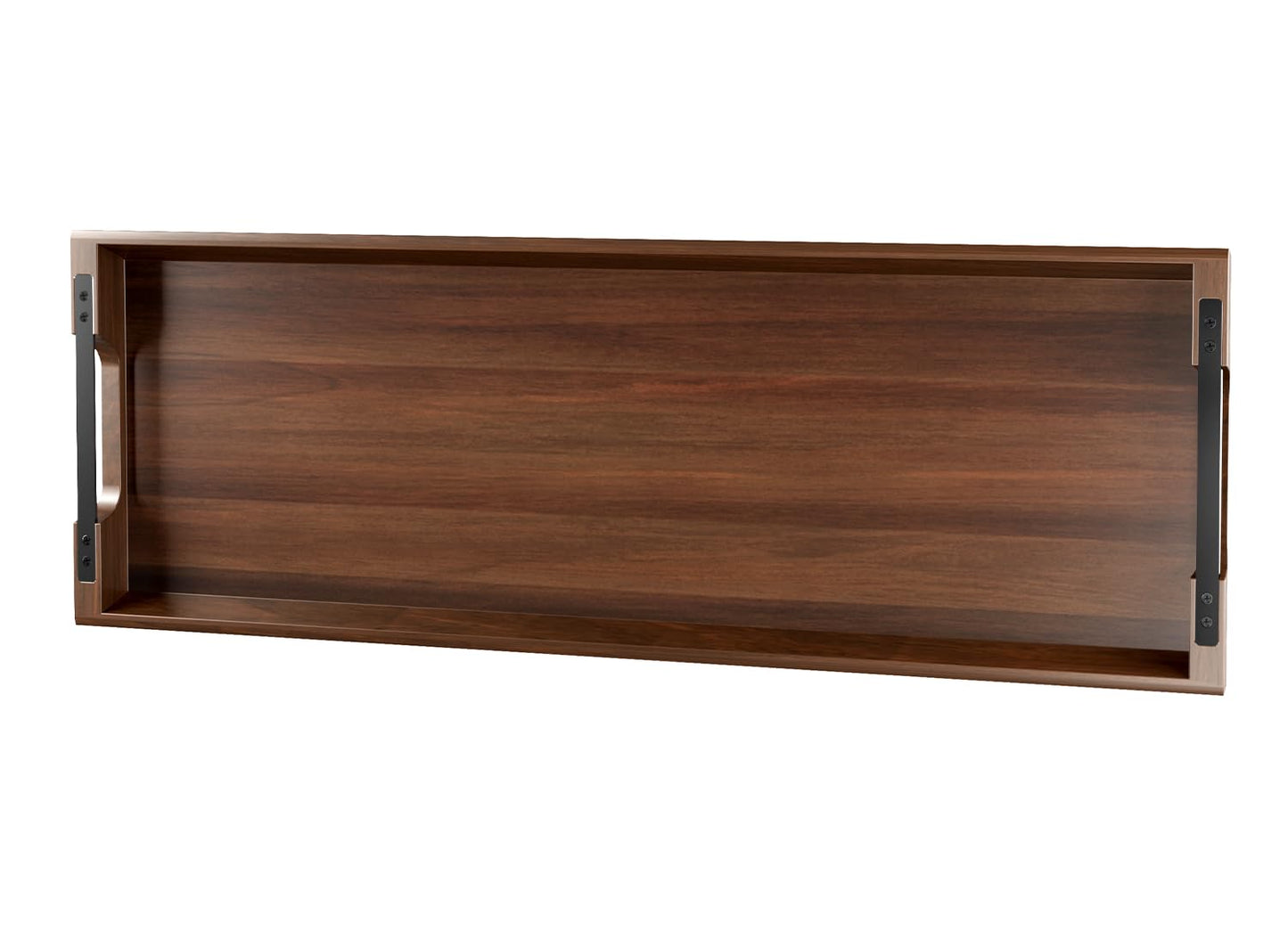 Dofira Large Acacia Wood Serving Tray with Metal Handles - 91cm - Charcuterie Board - Black Handles
