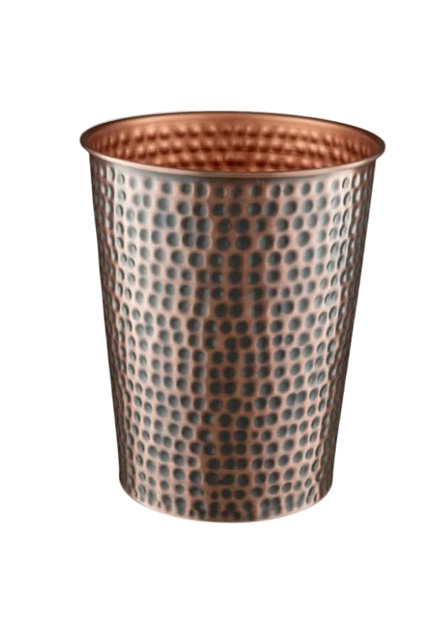 Hand-Hammered Metal Bathroom Bin - Brushed Gold
