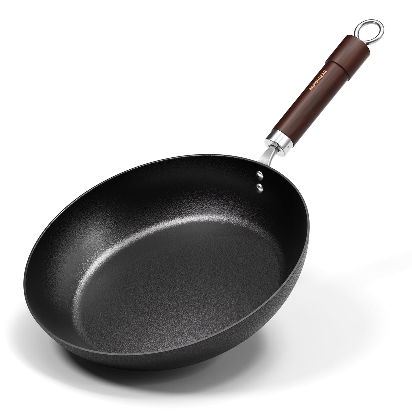Armorbear Carbon Steel Frying Pan - Pre-Seasoned 28cm Cooking Skillet with Wooden Handle