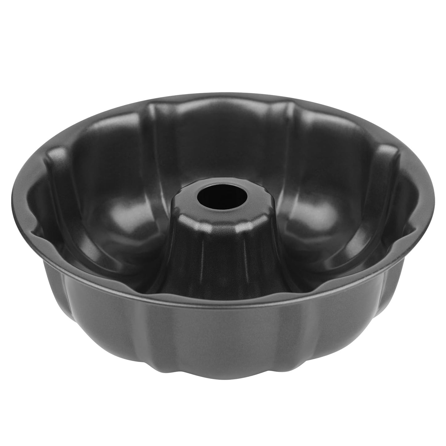 Novery 24cm Non-Stick Cake Pan - Heavy Duty Carbon Steel Fluted Tube - Black
