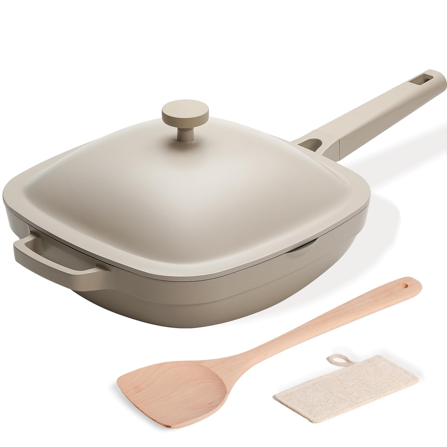 USELUCK 27cm (3.6L) Ceramic Pan with Lid - Non Stick Frying Pan - Morning Mist