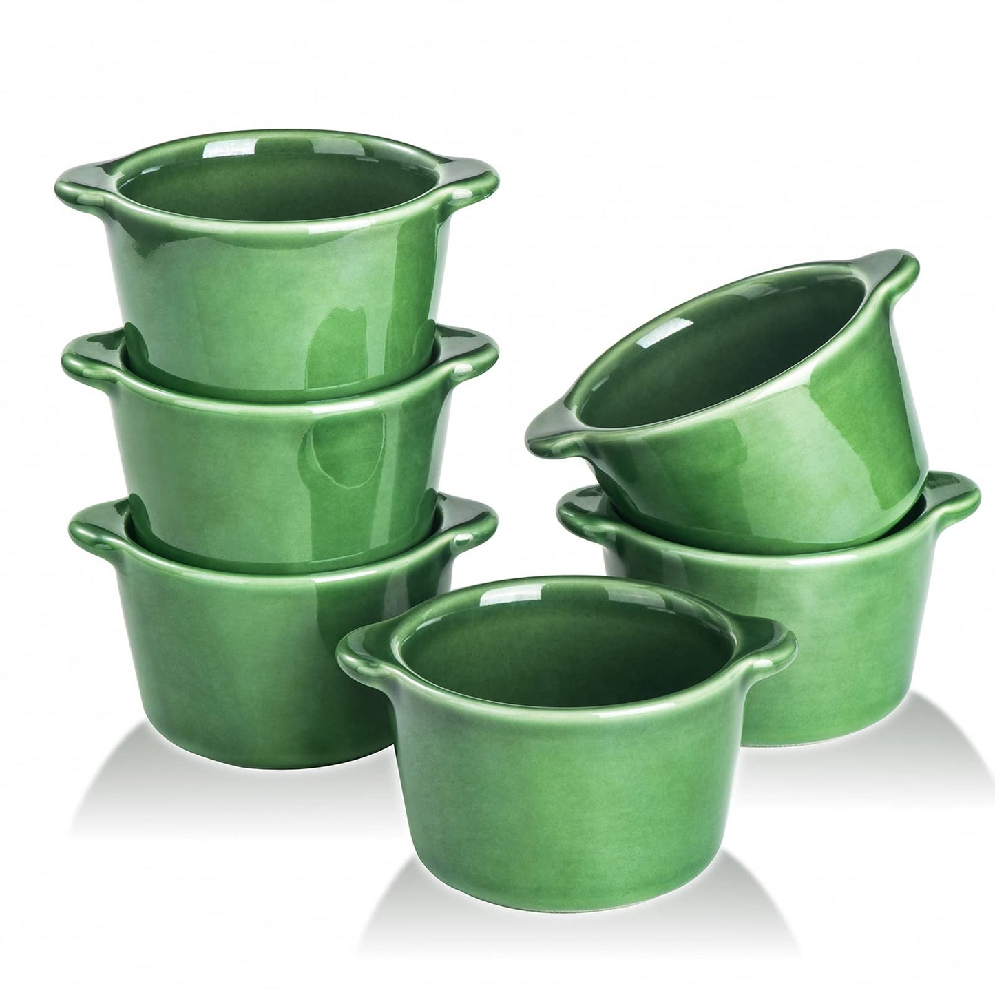 Crème Brûlée Ramekins Ceramic Bowls - VICRAYS Mini Custard Cups 240ml - Set of 6 - Green