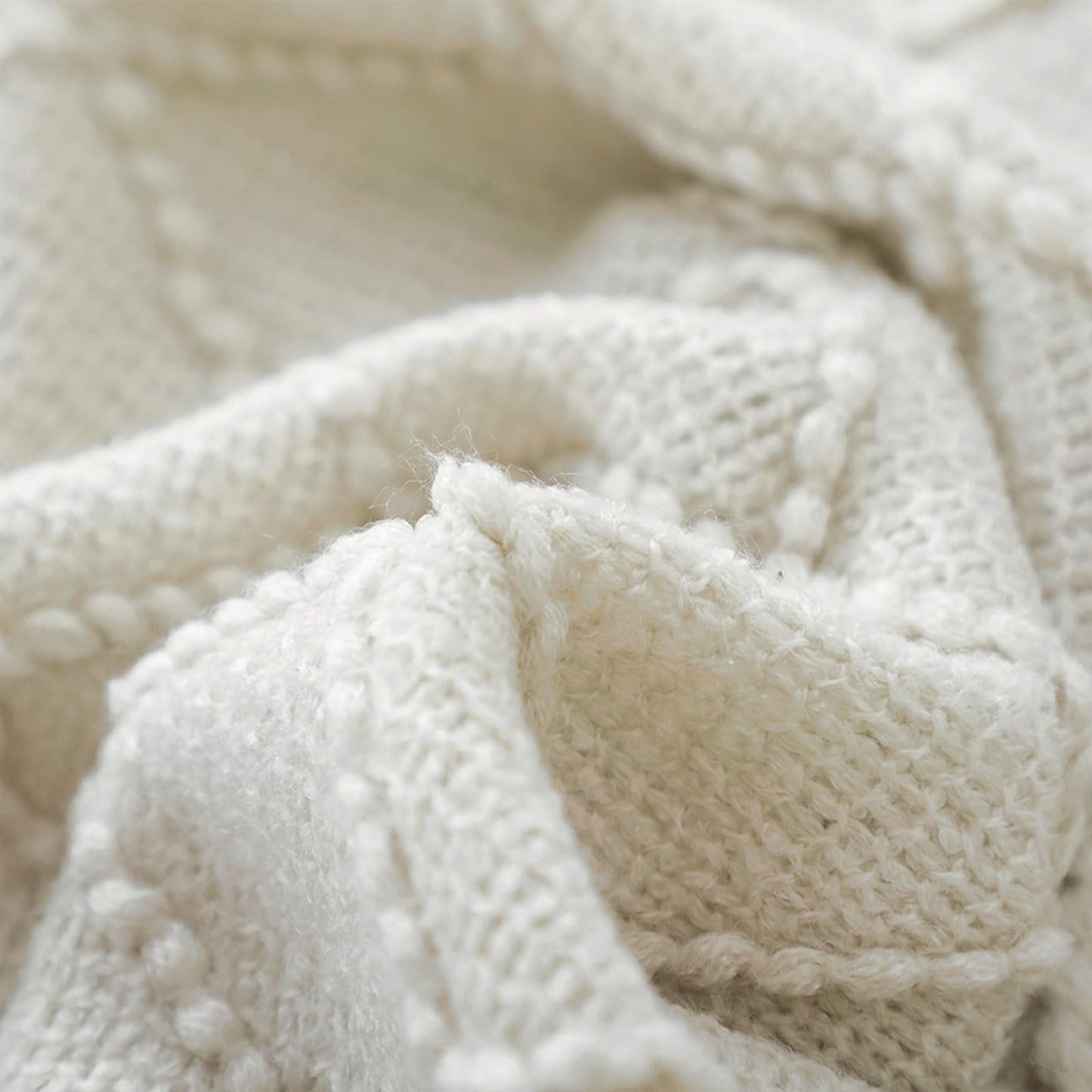 BOURINA Knit Throw Blanket — 100% Acrylic, Geometric Pattern & Fringe, 127 × 152 cm, Beige