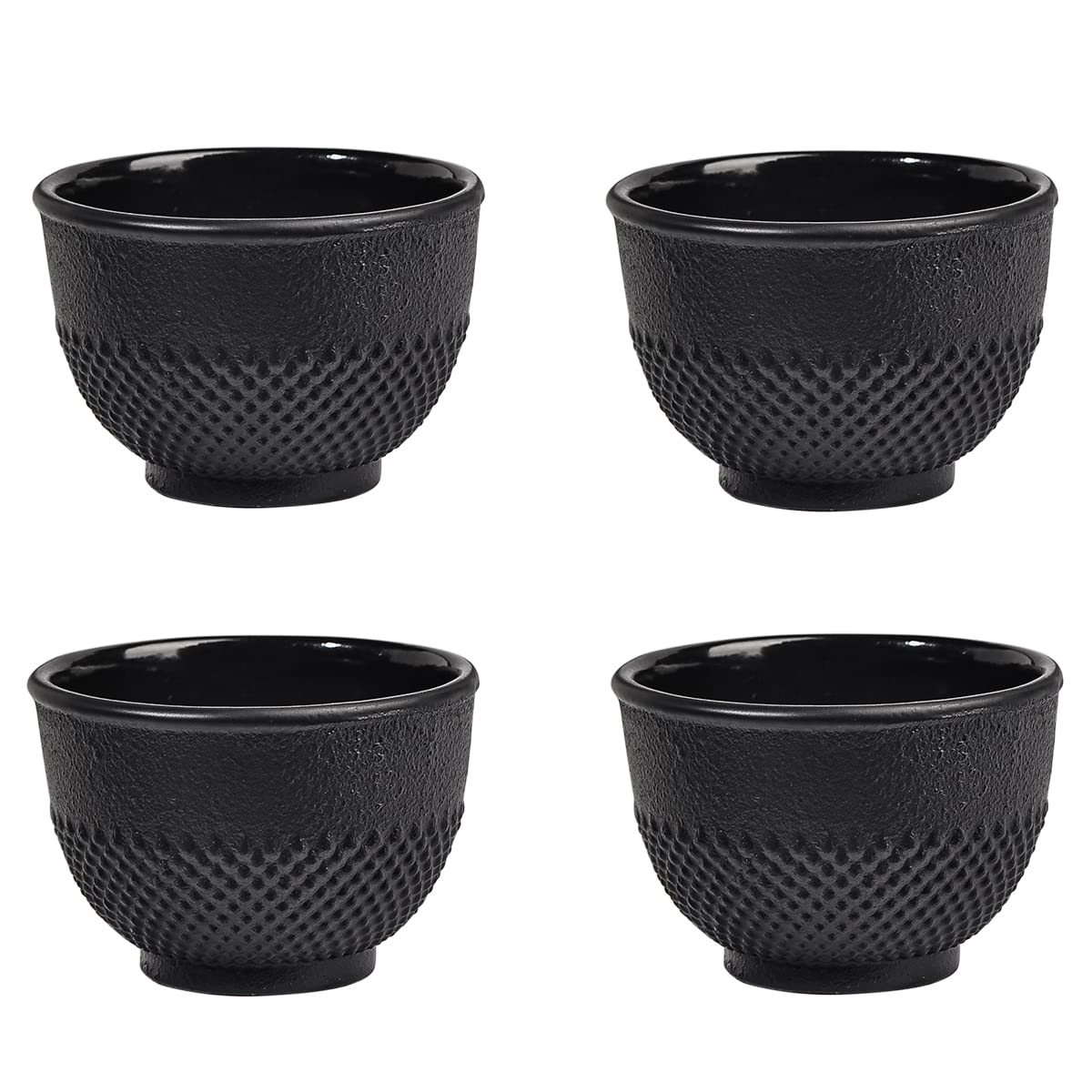 Sungmor Cast Iron Black Teacups - Set of 4 - 150ml - Japanese Tea Cups with Enamel Interior
