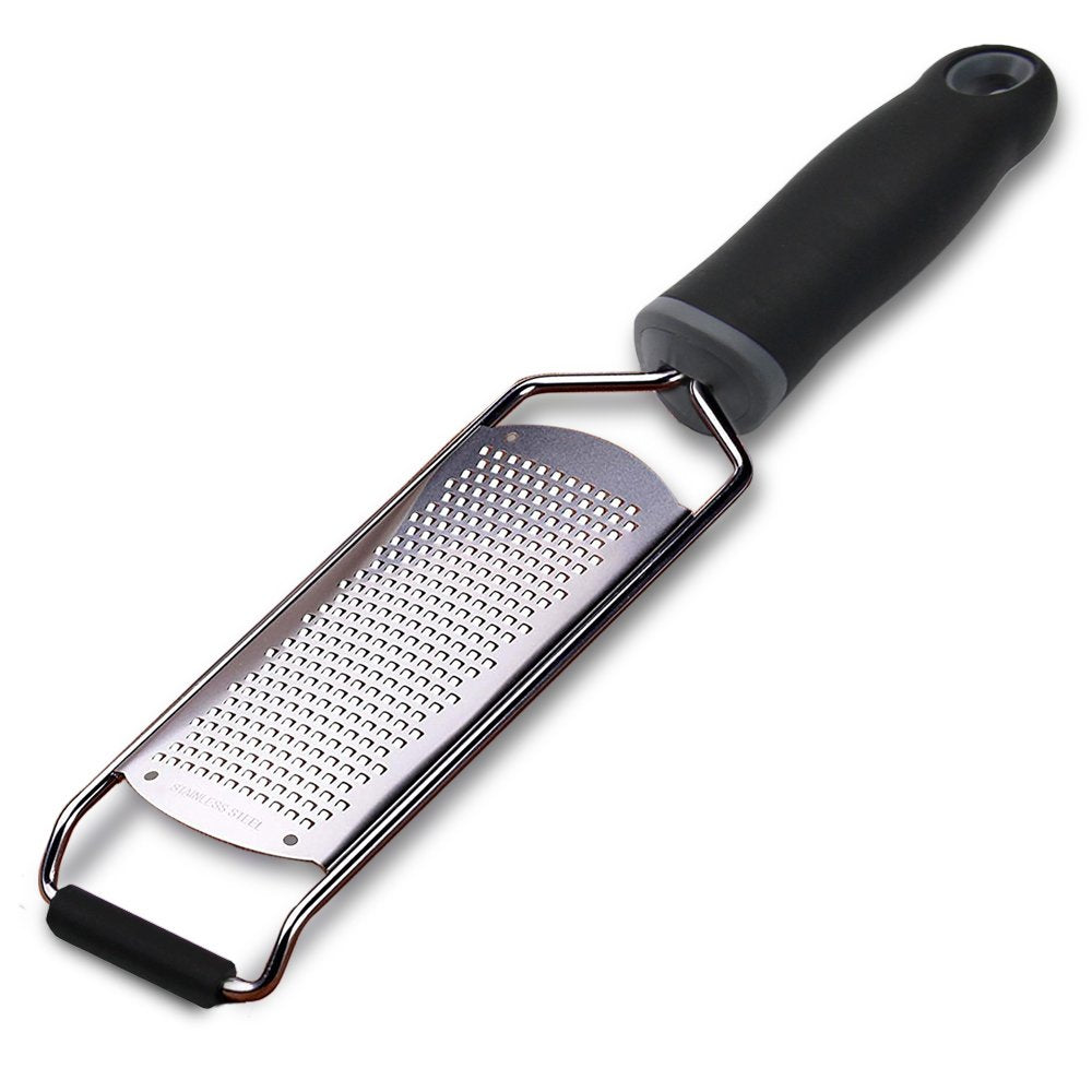 Stainless Steel Cheese Grater - Ergonomic Soft Handle Lemon Ginger Potato Zester with Plastic Cover