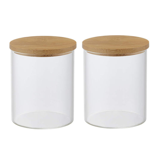 INIUNIK Glass Qtip Holder with Vanity Tray — Apothecary Jar Bathroom Organiser Set