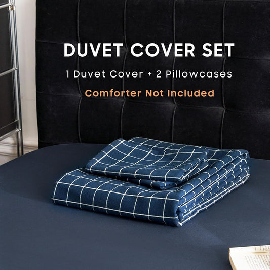 Wake In Cloud Striped Cotton Duvet Cover Set — 100% Washed Cotton, Ticking Stripe, 3-Piece Farmhouse Bedding