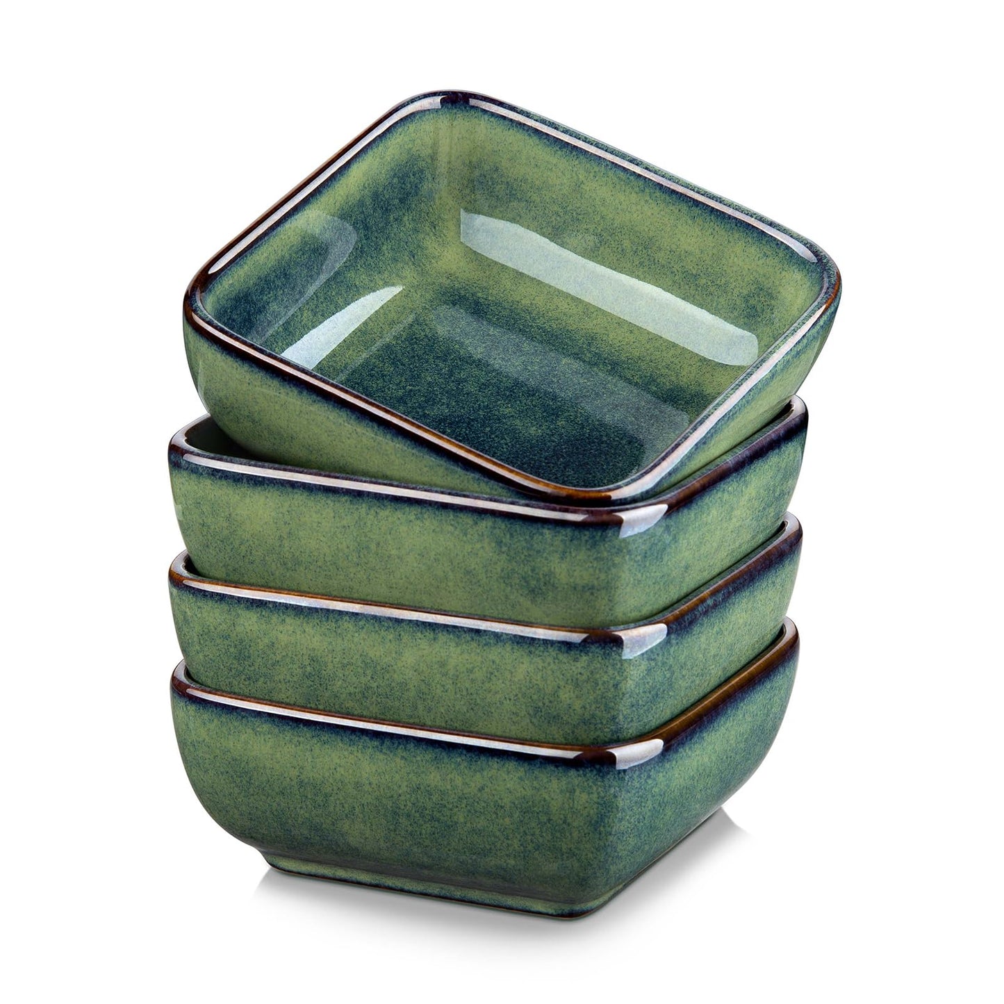 vancasso Stern 180ml Dipping Bowls - 9.5cm Ceramic Soy Sauce Dish - Set of 4 - Green