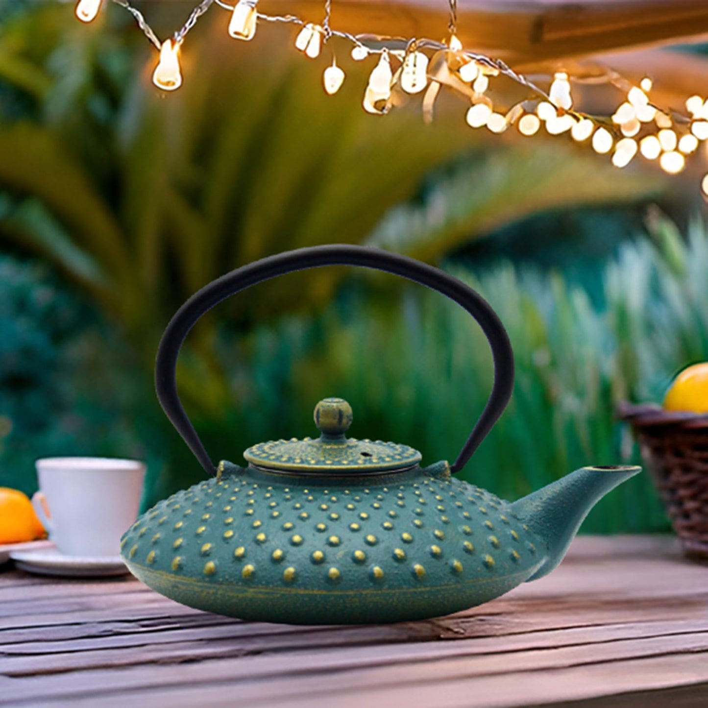 SECHUDO 800ml Small Cast Iron Teapot - Japanese Style Tea Kettle with Stainless Steel Infuser - Flat Pattern - Colourful