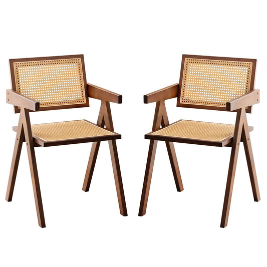 Furlide Rattan Dining Chairs Set of 2 - Natural Wood