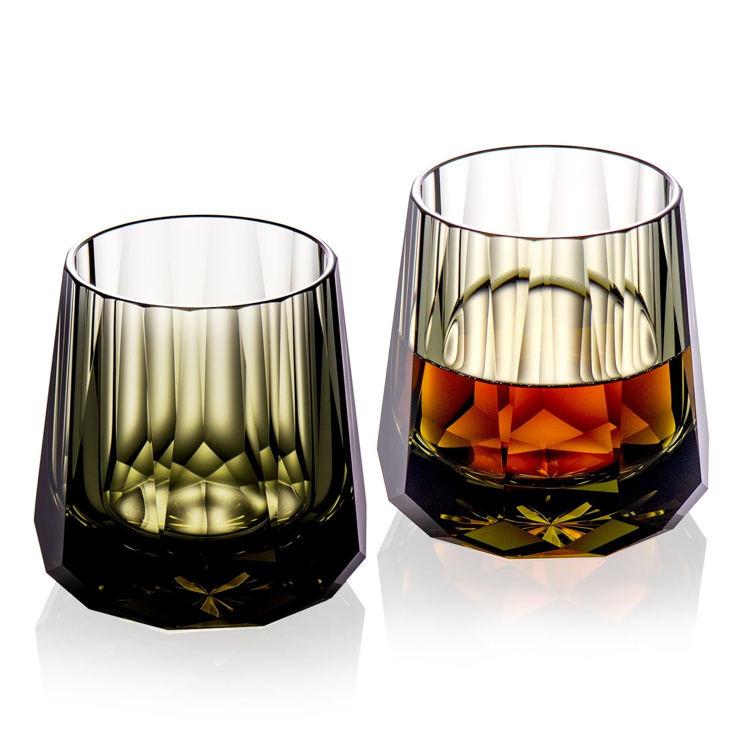 KAMMAK Crystal Whiskey Glasses Set of 2 - Handcrafted 200ml Old Fashioned Glasses Stemless - Luxury Cocktail Glasses