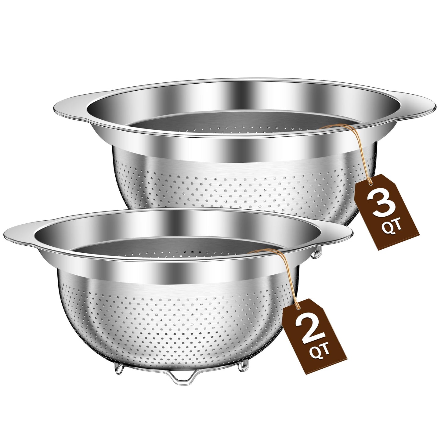 STOCKPOT Stainless Steel Strainers - 2 Pack - 1.9L & 2.8L - Silver