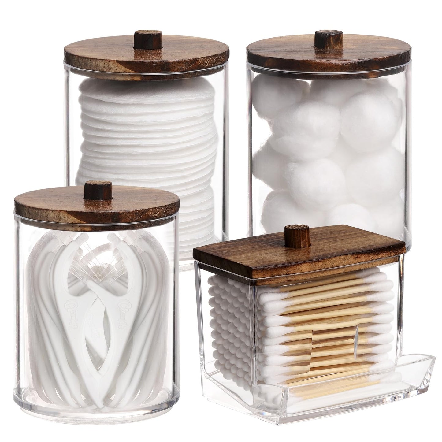 Tbestmax 4-Pack Apothecary Jars with Bamboo Lids — Cotton Ball & Qtip Holder Set, Brown