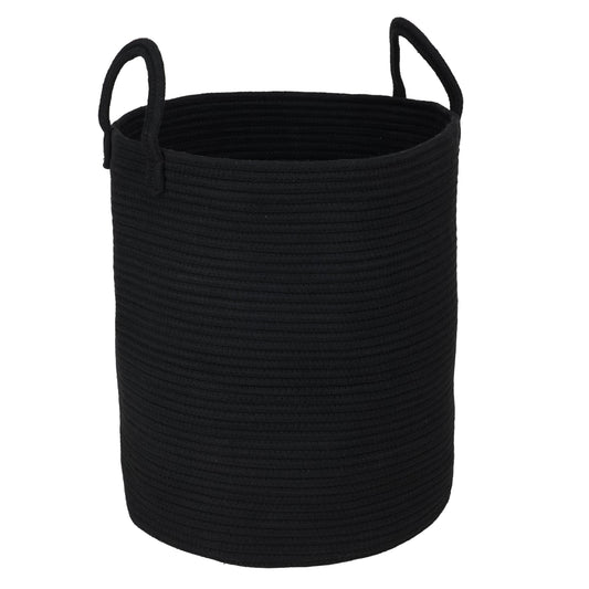 Cotton Rope Laundry Basket - Brown and White - 38 cm x 46 cm - Tall Woven Storage Hamper with Handles