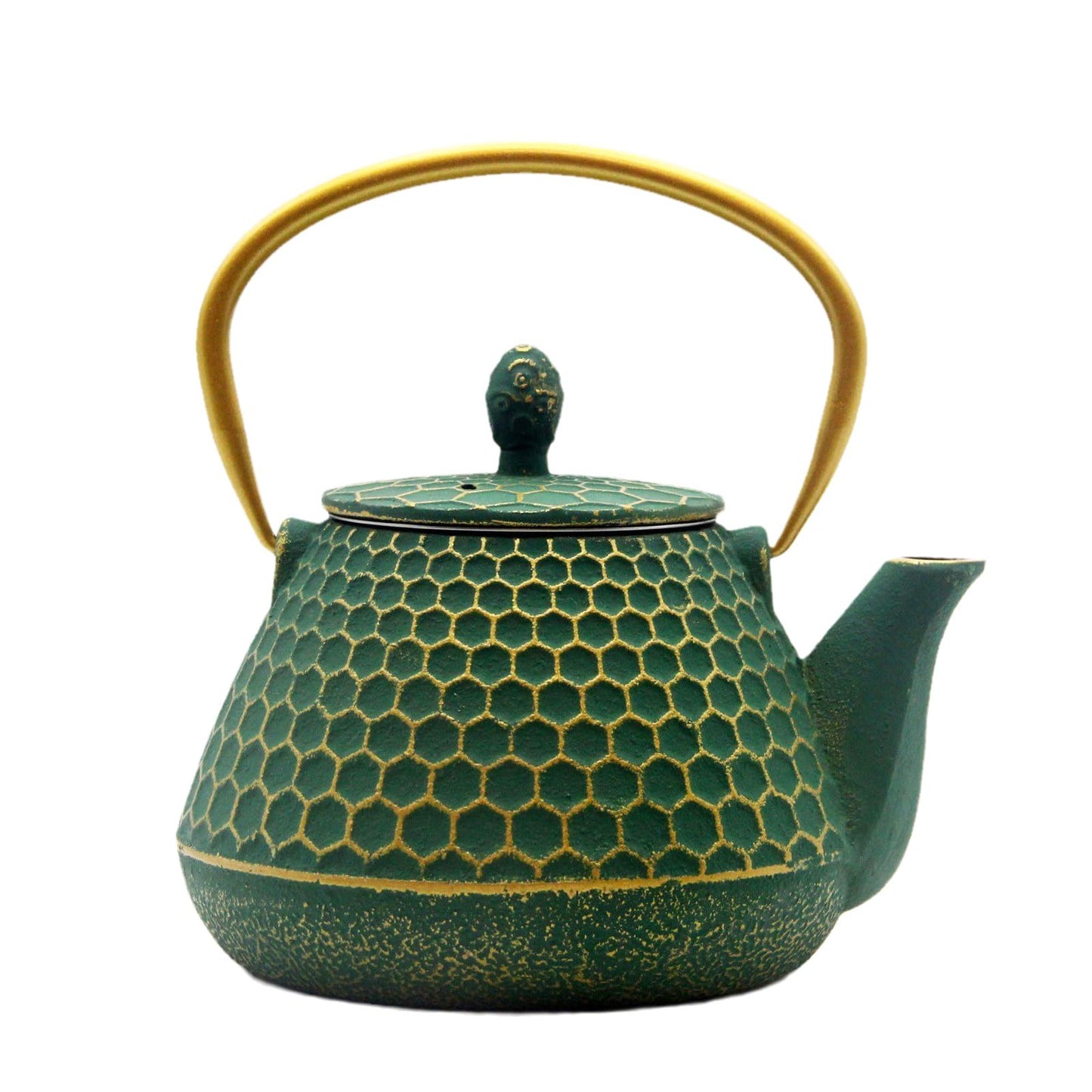 Cast Iron Tea Kettle - Japanese Tetsubin Teapot with Stainless Steel Infuser - 1000ml - Dark Green Hexagon Pattern
