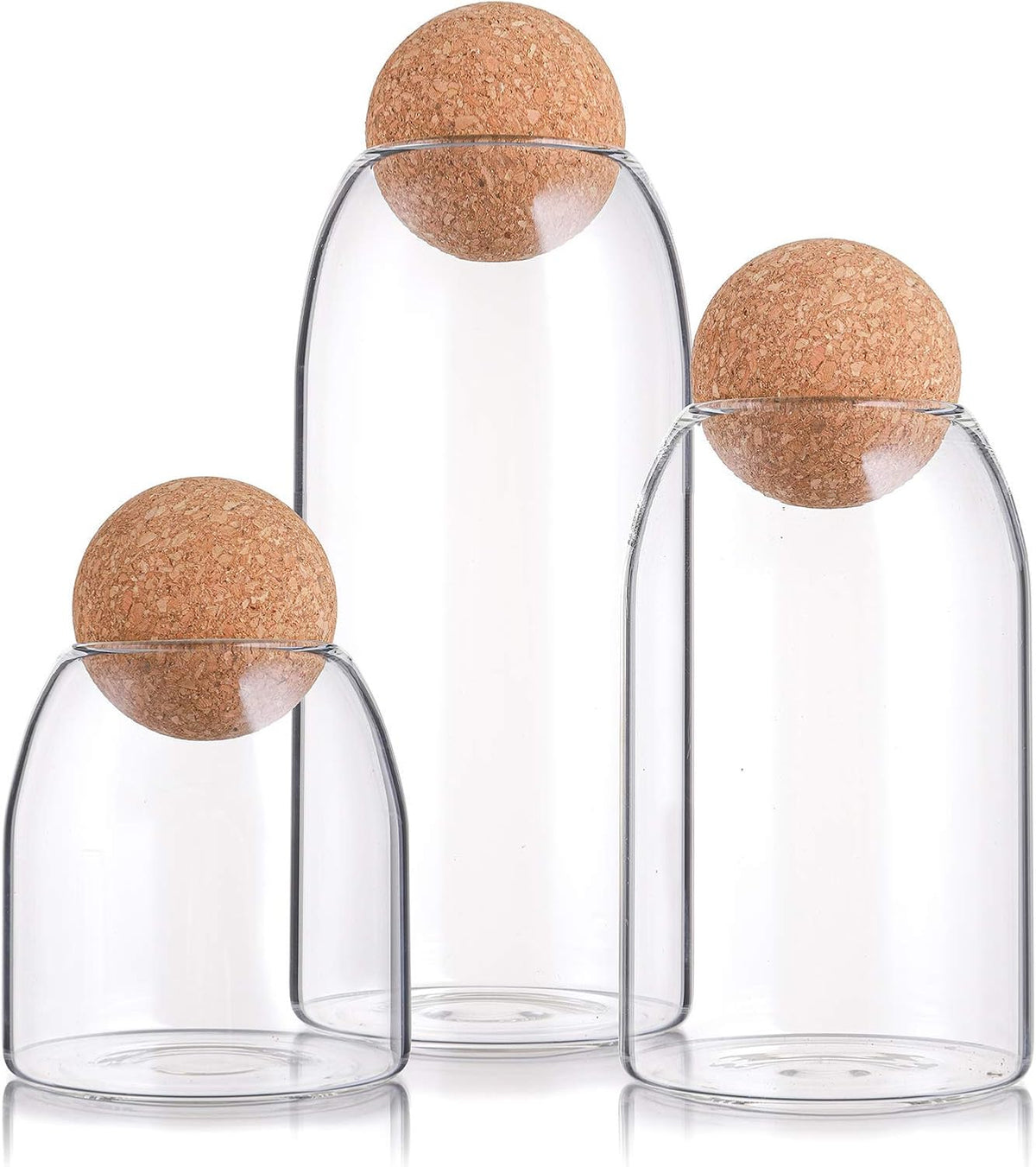 Borosilicate Glass Storage Jars with Cork Lids | Set of 3 | 500 ml, 800 ml, 1.2 L