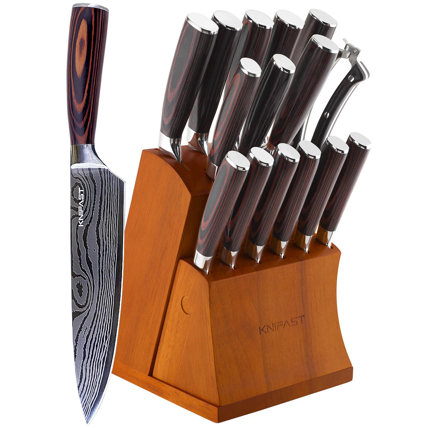 KNIFAST Knife Set 16-Piece Kitchen Knife Set with Wooden Block - Germany High Carbon Stainless Steel