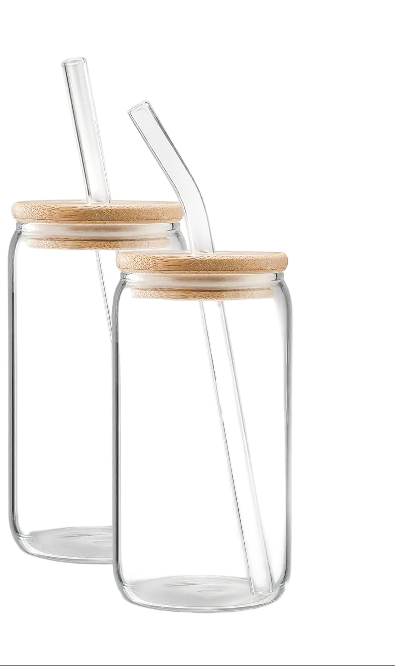 DWTS DANWEITESI Glass Cups with Lids and Straws 4 pcs - 475ml Drinking Glasses Set