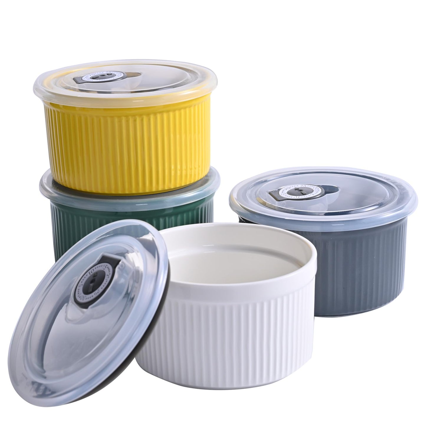 Hoilse Ceramic Ramekins with Lids - 400ml Set of 4 - Crème Brûlée Ramekins