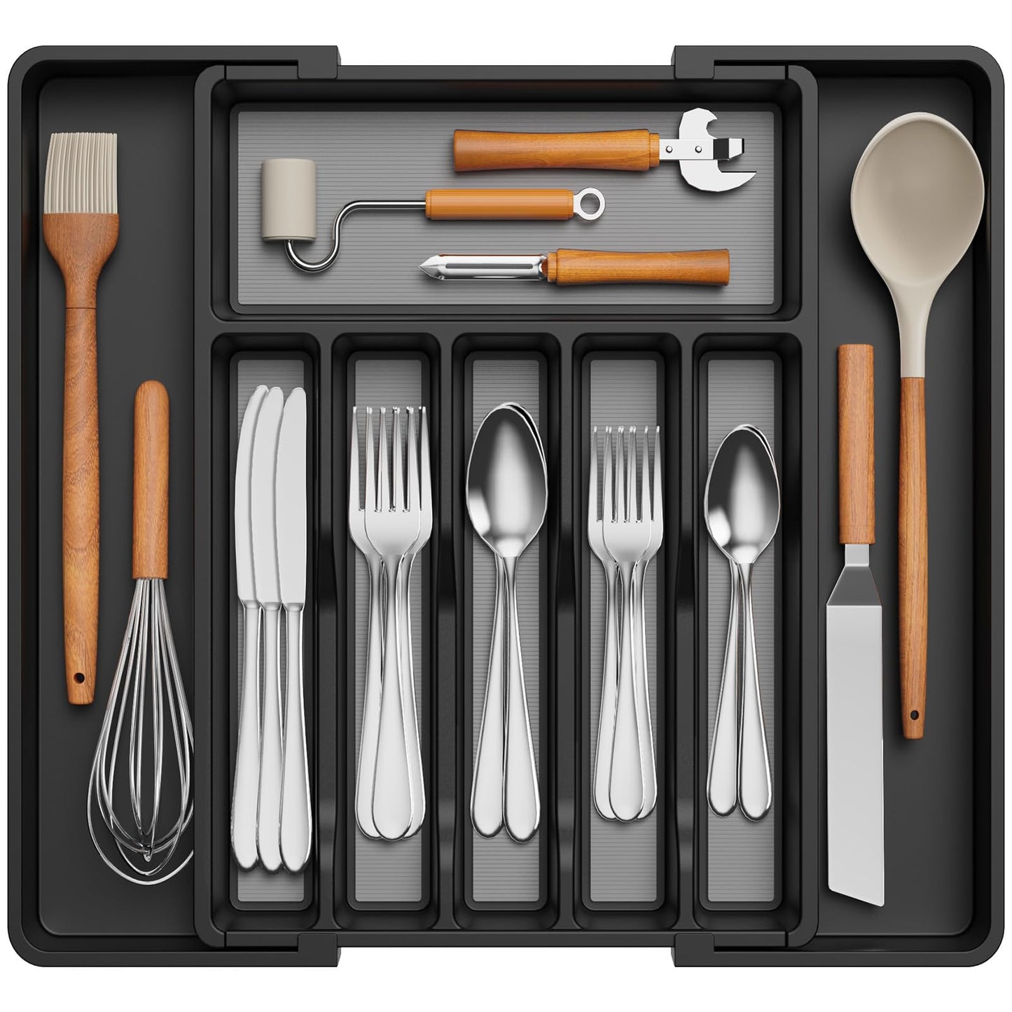 Lifewit Silverware Drawer Organiser - Black and Grey