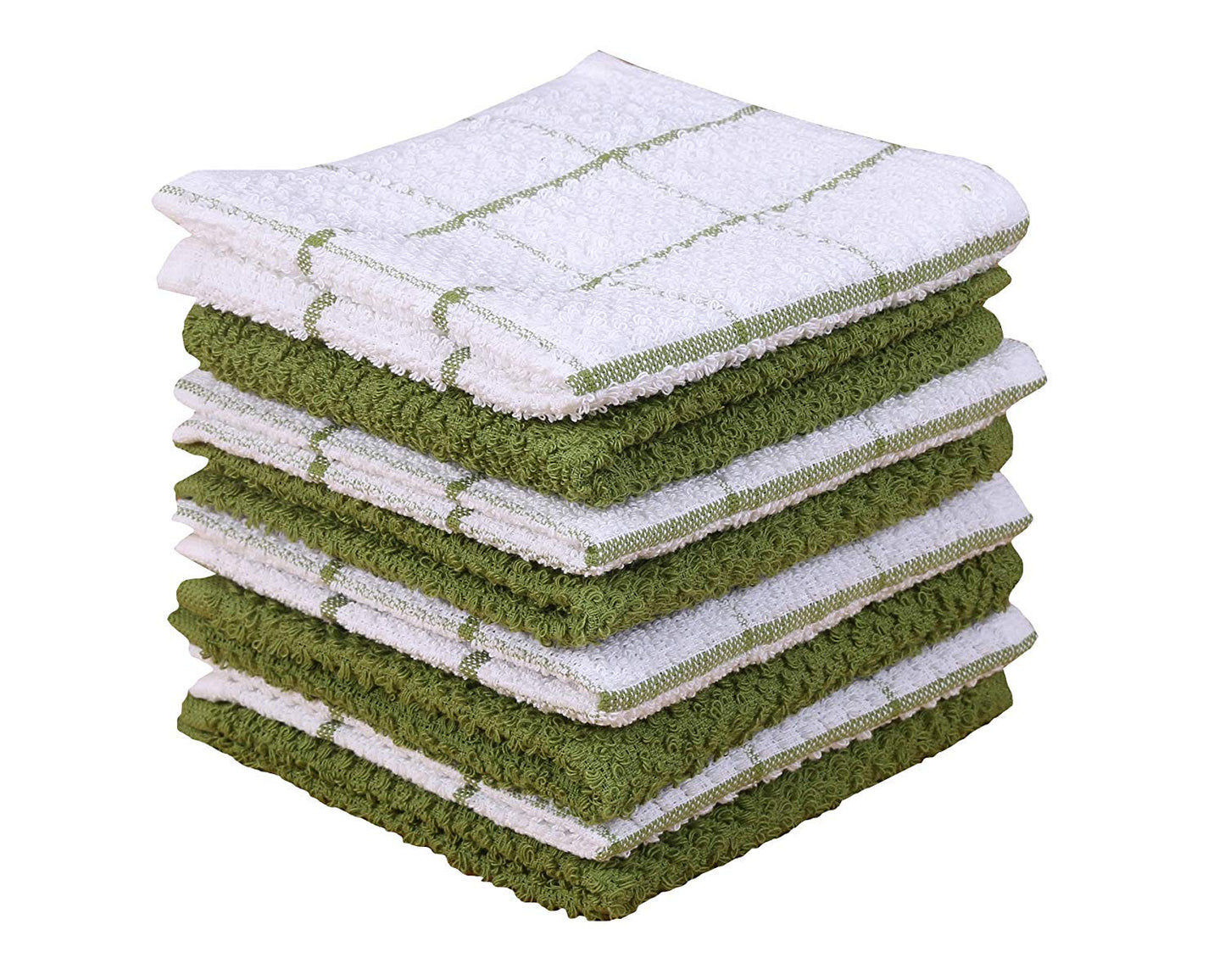 AMOUR INFINI Cotton Kitchen Dish Cloths Set of 8 - 30cm × 30cm - Green