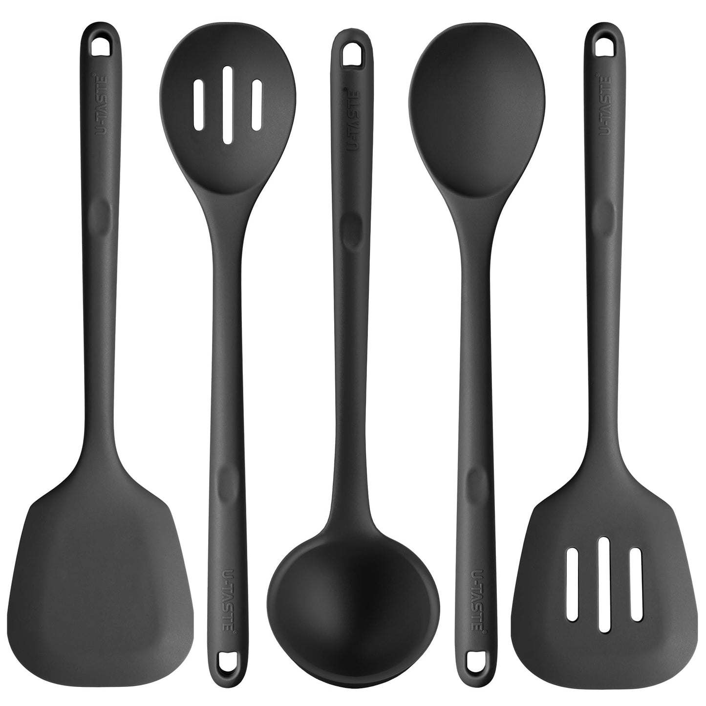 U-Taste Silicone Kitchen Cooking Utensil Set - Black - 35cm - 5 Pieces