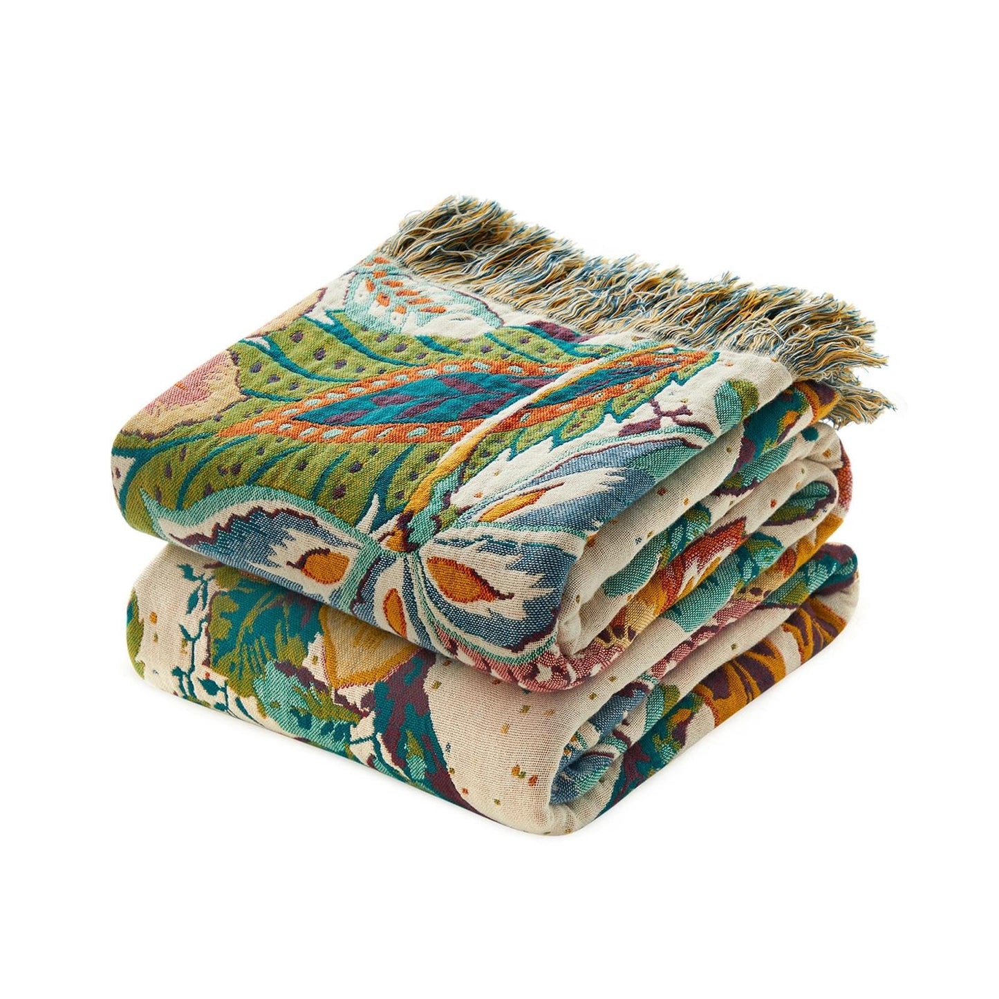 LUTBM Botanical Floral Embroidery Cotton Throw Blanket — 4-Layer Gauze, Reversible, 152 × 203 cm