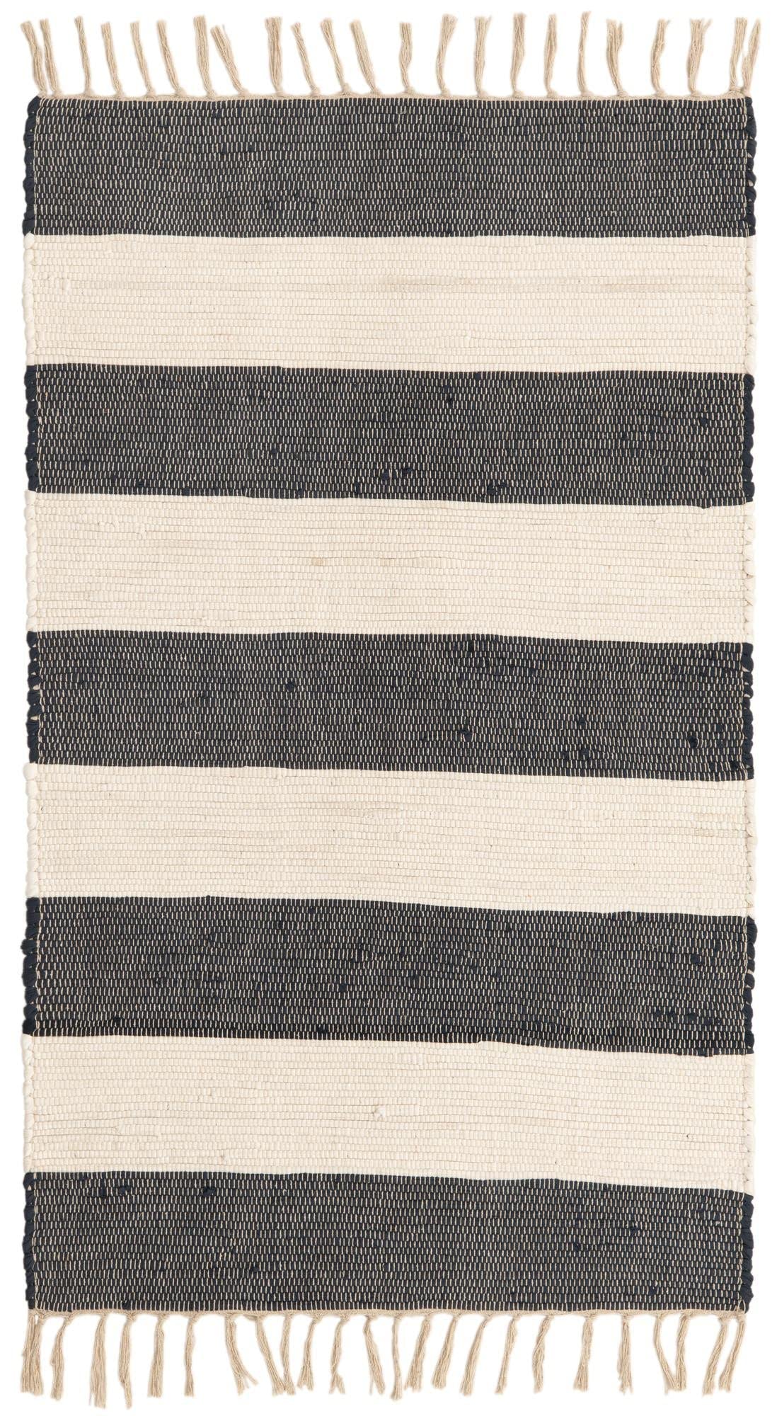 Unique Loom Chindi Rag Collection Area Rug - Striped - 94cm × 155cm - Navy Blue/Ivory