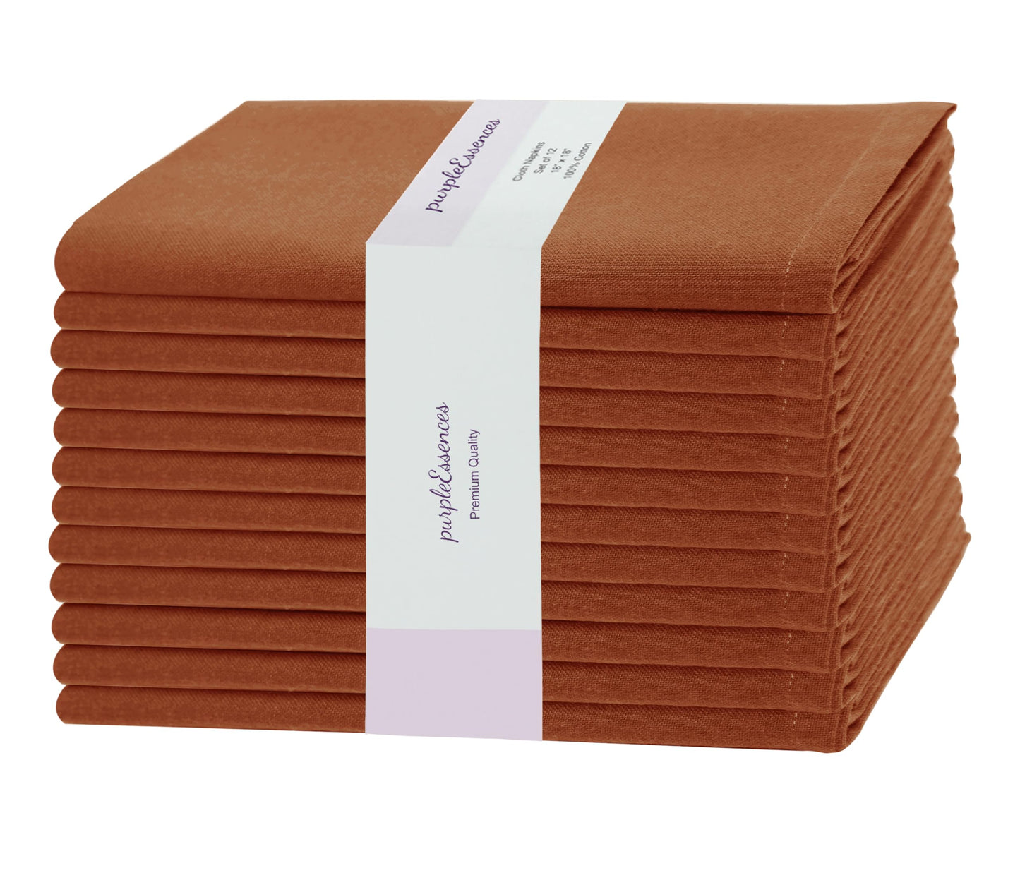 PurpleEssences Rust Set of 12 Cloth Dinner Napkins 100% Cotton 46cm × 46cm - Soft Durable Washable