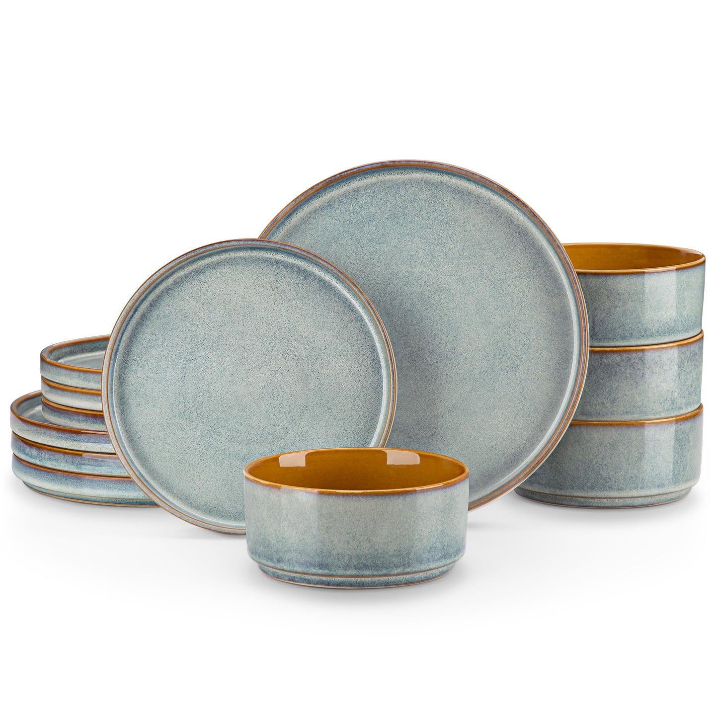vancasso ONION Ceramic Plates and Bowls Sets - 12 Pieces Light Blue Dinnerware Set for 4