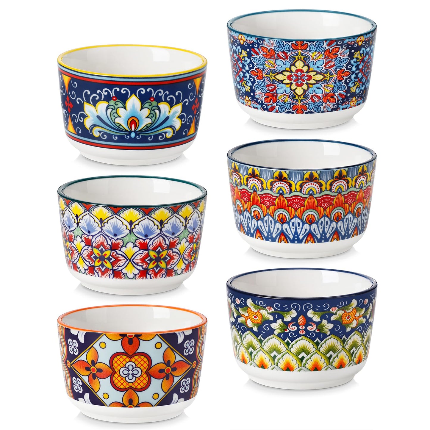 vancasso 180ml Ramekins Oven Safe Set of 6 - Bohemian Crème Brûlée Ramekins - Colourful Soufflé Dishes