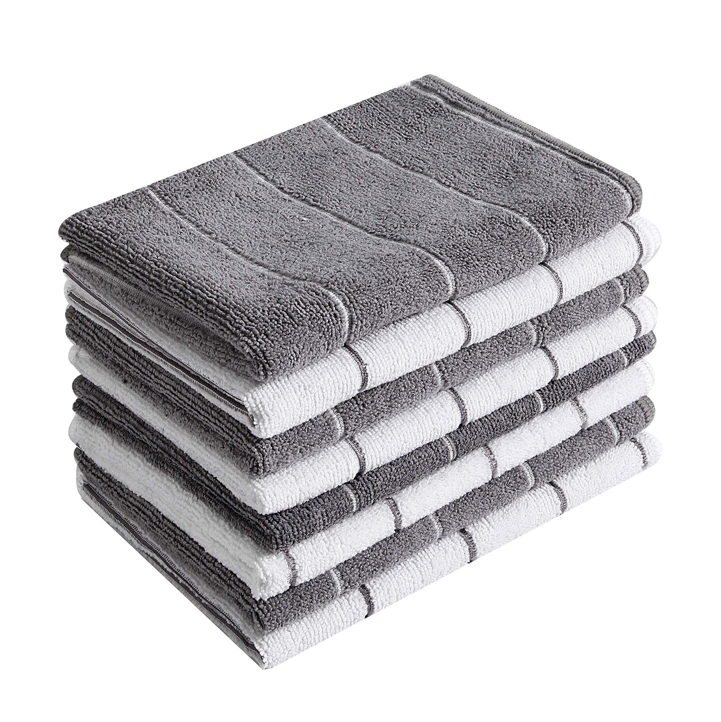 HYER KITCHEN Microfibre Kitchen Towels - 66cm × 46cm - 8 Pack - Stripe Designed