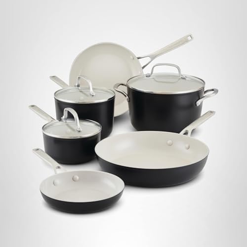 KitchenAid Hard Anodized Ceramic Nonstick Cookware Pots and Pans Set, 9 Piece - Matte Black