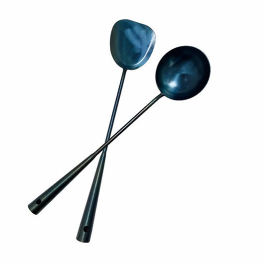 Traditional Hand Made Spatula & Ladle Wok Tool Set - Chinese Iron Ladle & Spatula - 40cm