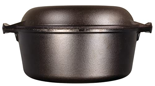 Lodge 4.7L Cast Iron Double Dutch Oven - Pre-Seasoned - Lid Converts to 26cm Skillet