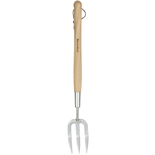 Berry&Bird Gardening Hand Fork - 57cm Long Handled Stainless Steel Weed Fork - Ergonomic Ash Wood Handle