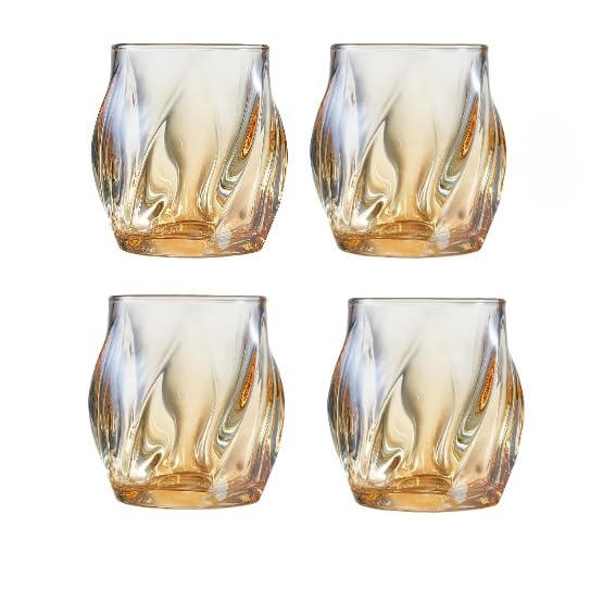 Luminthra Set of 4 Crystal Whiskey Glasses - 250ml Twisted Old Fashioned Tumblers
