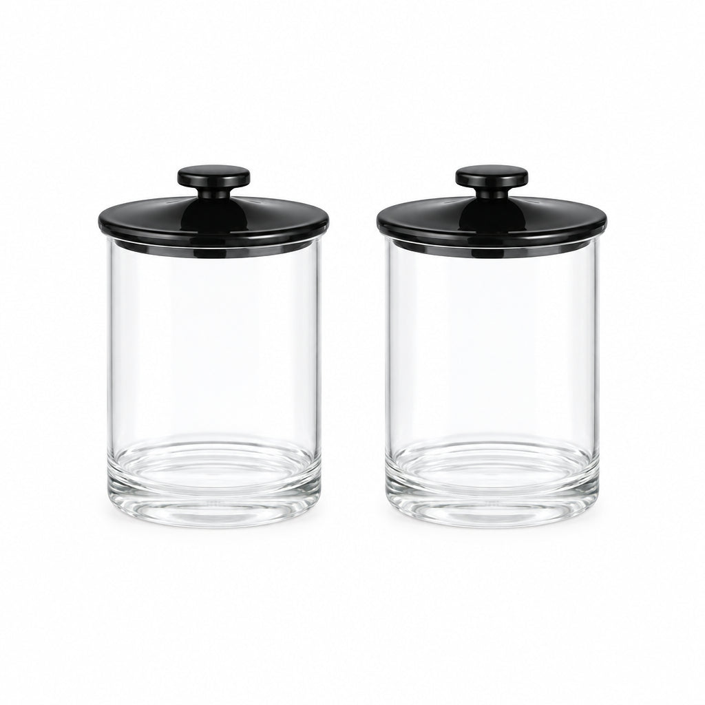 Acrylic Apothecary Canister Jars | Set of 2 | Clear/Black | 9.5 × 9.5 × 11.9 cm