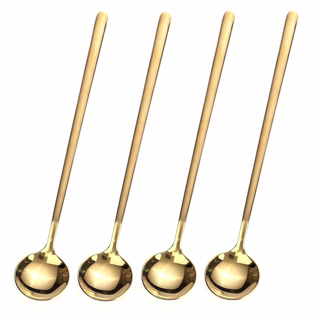 GENRICE 4 Piece Coffee/Tea Spoons Long Handle - 17cm - Gold - Stainless Steel