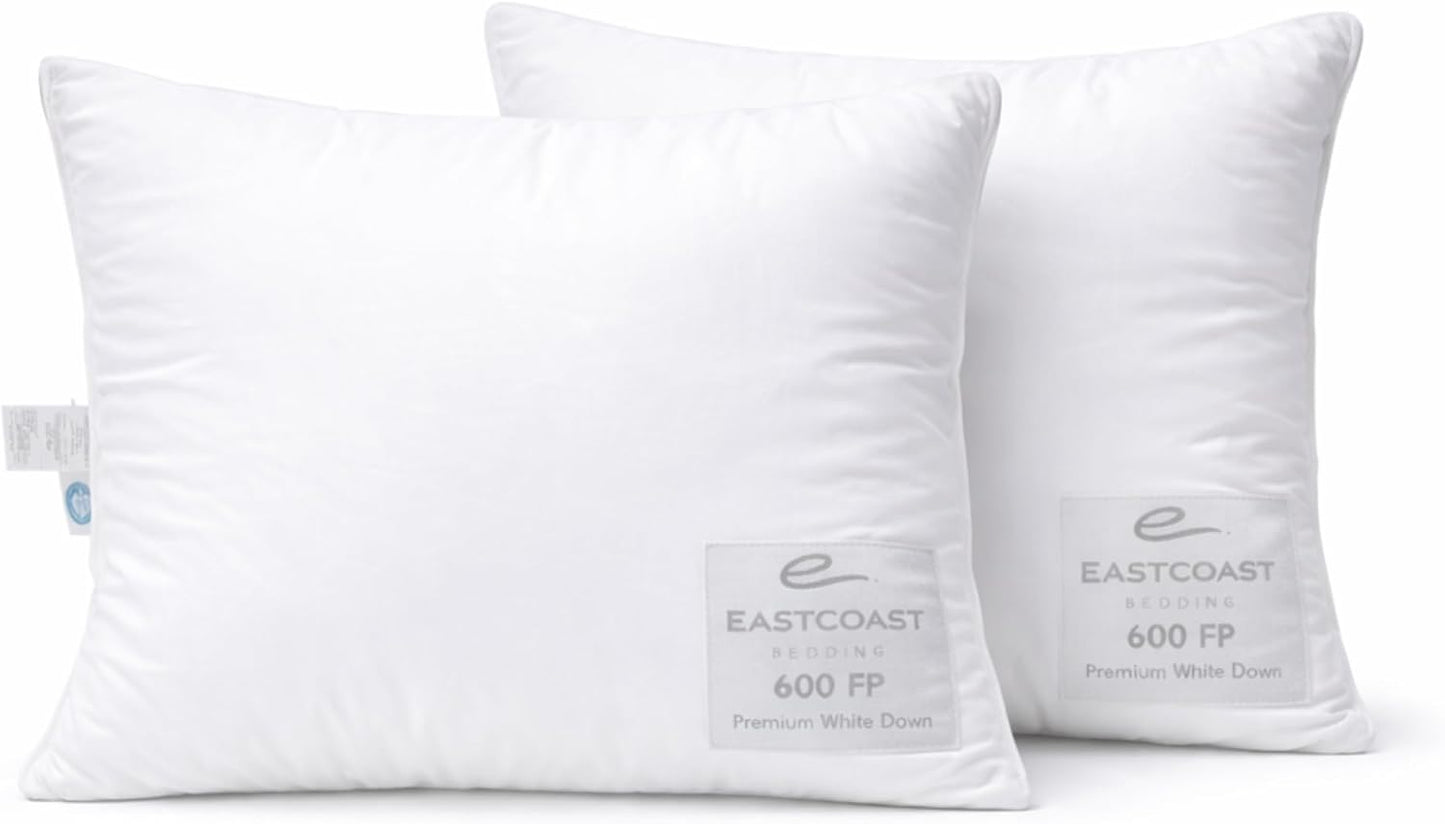 East Coast Bedding Goose Down Sleeping Pillow White 600 Fill Power with 400 Thread Count 100% Cotton for Couch, Side Sleeper, Travel & Bed Pillows - Queen Size Firm - Single Pack