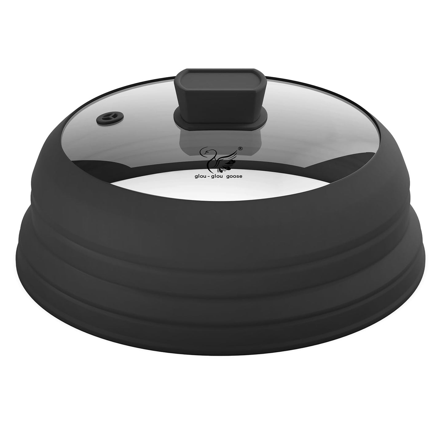 GLOU-GLOU GOOSE Microwave Splatter Cover Glass Splatter Guard Lid - 27cm - Black