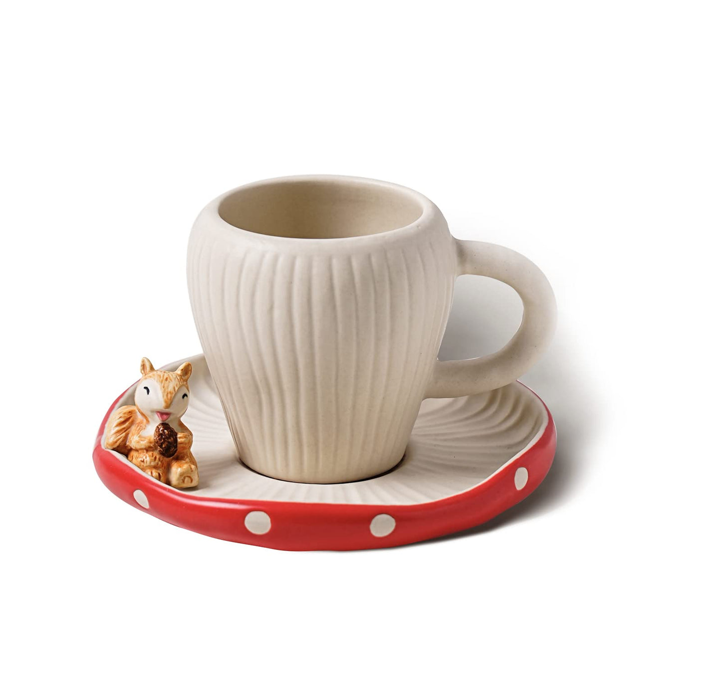 RESVUGA Cute Mushroom Mug with Saucer, Handmade Glaze Polka Dot, with Squirrel Decoration on the Plate. Safety Matt Ceramic Coffee Cups, 11 oz Cartoon Tea Cup. Best Gifts for Women & Girls.
