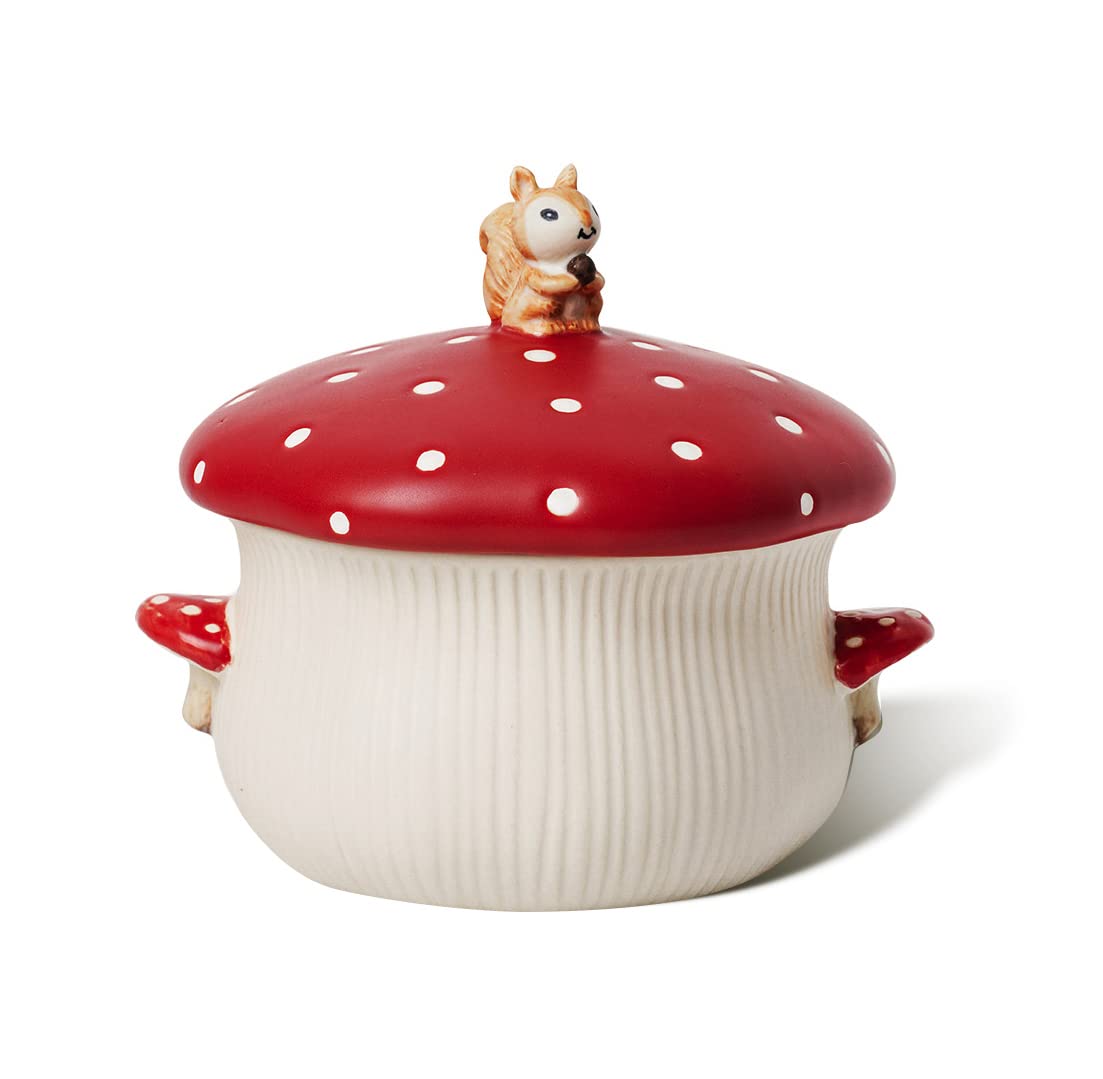 RESVUGA Large Soup Bowl - Double Mushroom Handle & Mushroom Lid - Safety Matt Ceramics 950ml