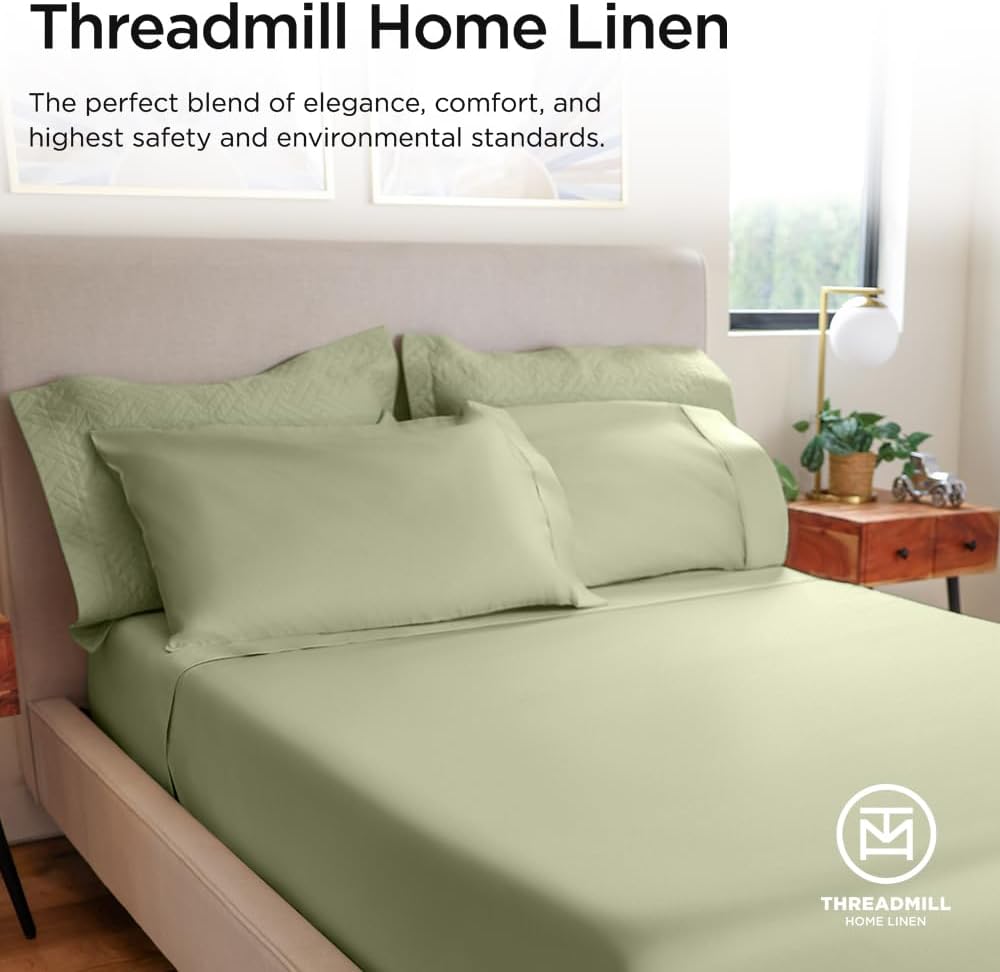 Threadmill 100% Cotton Sheets for Queen Size Bed - 600 Thread Count Queen Bed Sheets Set with 16” Deep Pocket - Sateen Weave 4-Piece Bedding Set with Cooling Effect, White