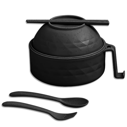 IHVATO Microwave Ramen Bowl - 6 Piece Set with Lid and Handle - Black
